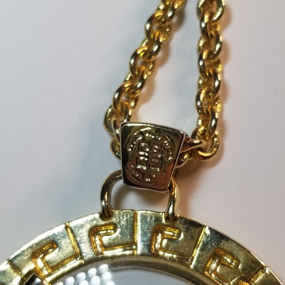 AUTHENTIC 90s GIVENCHY MONACLE GLASS SIGNED STAMPED PENDANT NECKLACE - Picture 5 of 12